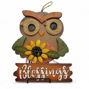 Wooden Owl Wall Decor Blessings Sign Sunflower Rustic‎ Farmhouse Accent